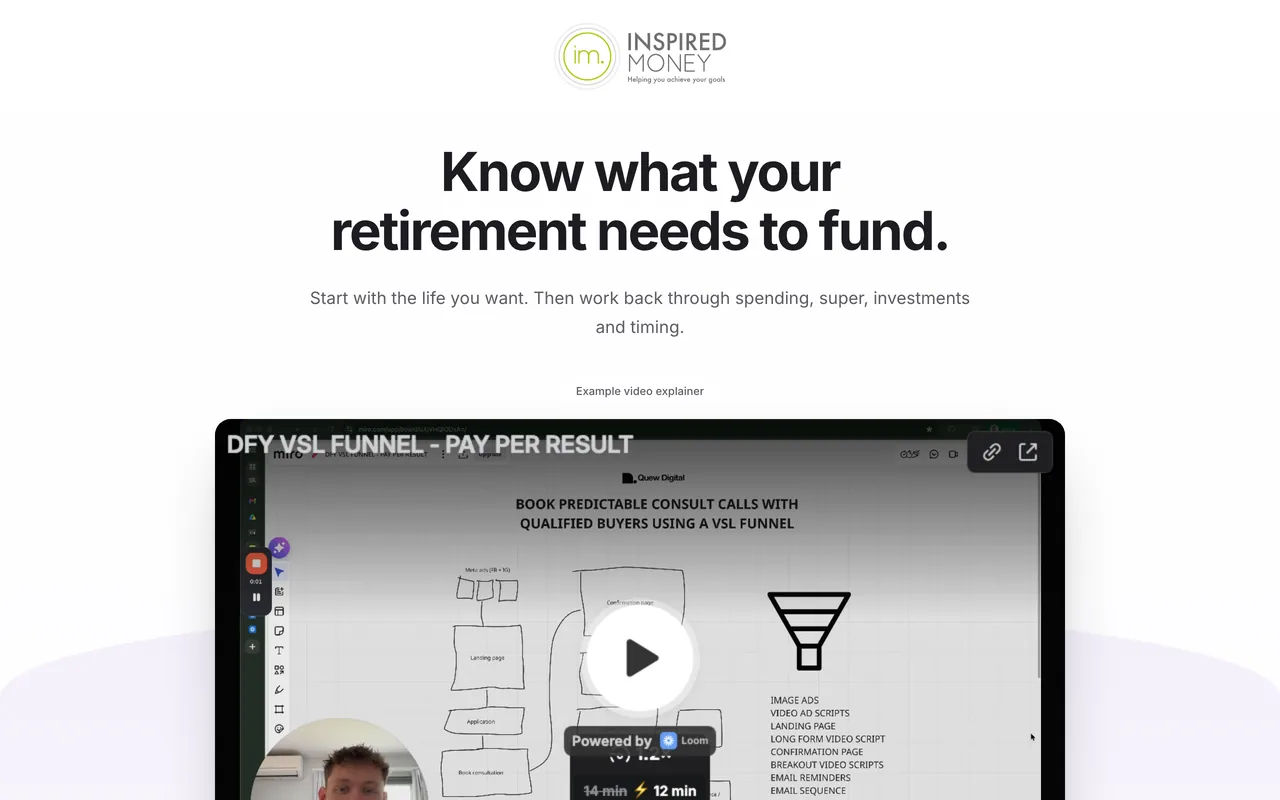 Landing page preview for Inspired Money